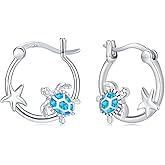 Twoowl Ocean Wave Huggie Hoop Earrings S925 Sterling Silver Sea Small Cartilage Hoop Earrings Hypoallergenic Beach Opal Jewelry Birthday Gifts for Women