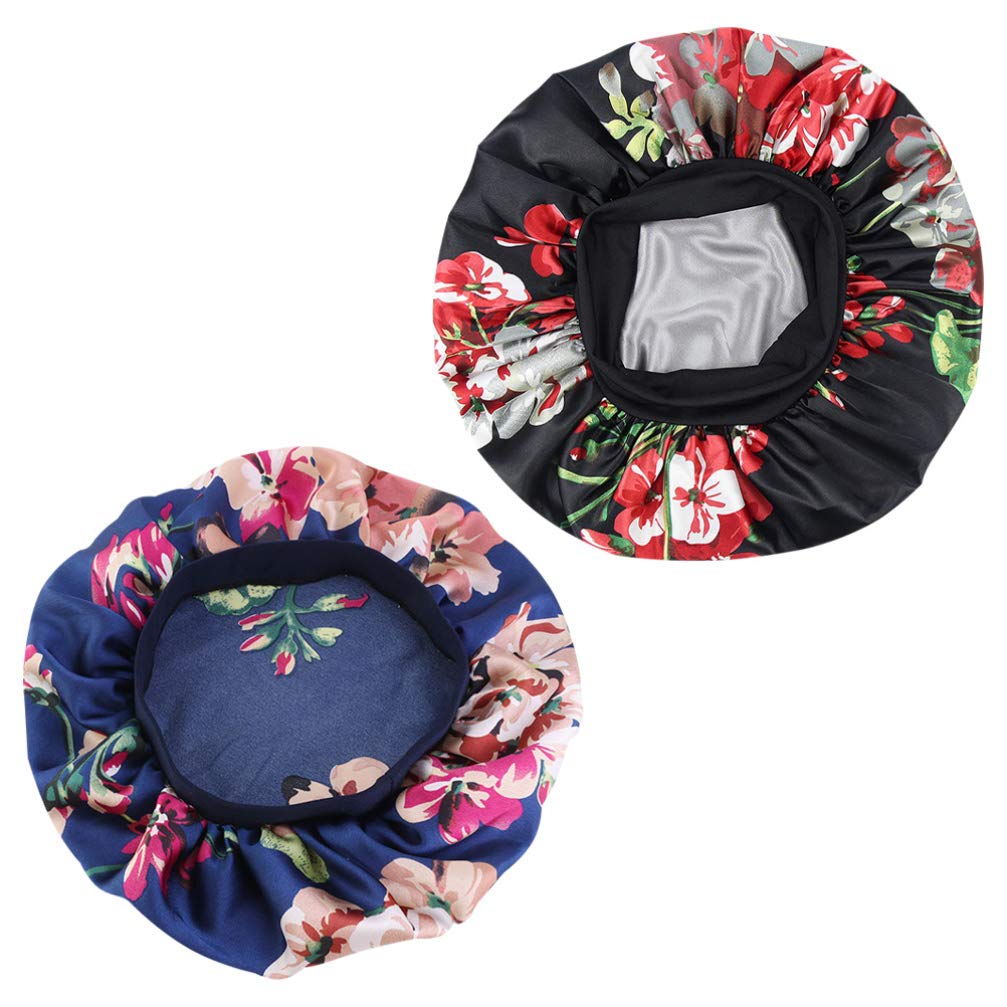minkissy 2pcs Satin Sleep Caps Soft Night Sleeping Bonnets Elastic Band Hair Loose Caps for Hair Beauty