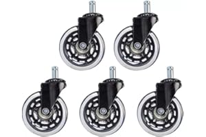 MARTUNIS Black Office Chair Wheels - Pack of 5 Heavy Duty 7/16 x 7/8 Inch Chair Caster Wheels - Silent & Smooth Rolling Repla
