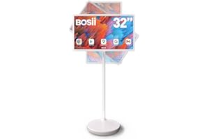 BOSII 32-Inch Portable TV Touchscreen - 6GB RAM + 128GB Storage 1080P FHD Monitor Touch Screen Rolling TV on Wheels with Built-in 148wh Battery Android 13 OS Remote Control