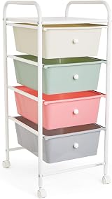 VonHaus Storage Trolley 4 Drawer Pastel with 360° Wheels Chrome Frame view 1