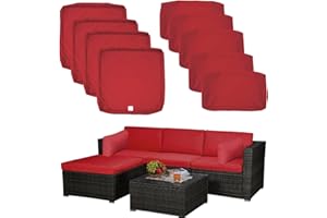 CLAWSCOVER 9 Pack Patio Cushion Covers Set Outdoor Furniture Cushion and Pillow Cover Replacement Fit for 5 Pieces 4-Seater Wicker Rattan Patio Sectional Sofa Chair Couch Set,Red-Cover Only (Large)