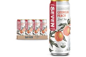 SevenTeas Georgia Peach Iced Tea, 16 OZ (Pack of 12 Cans), Lightly Sweetened Organic Iced Tea