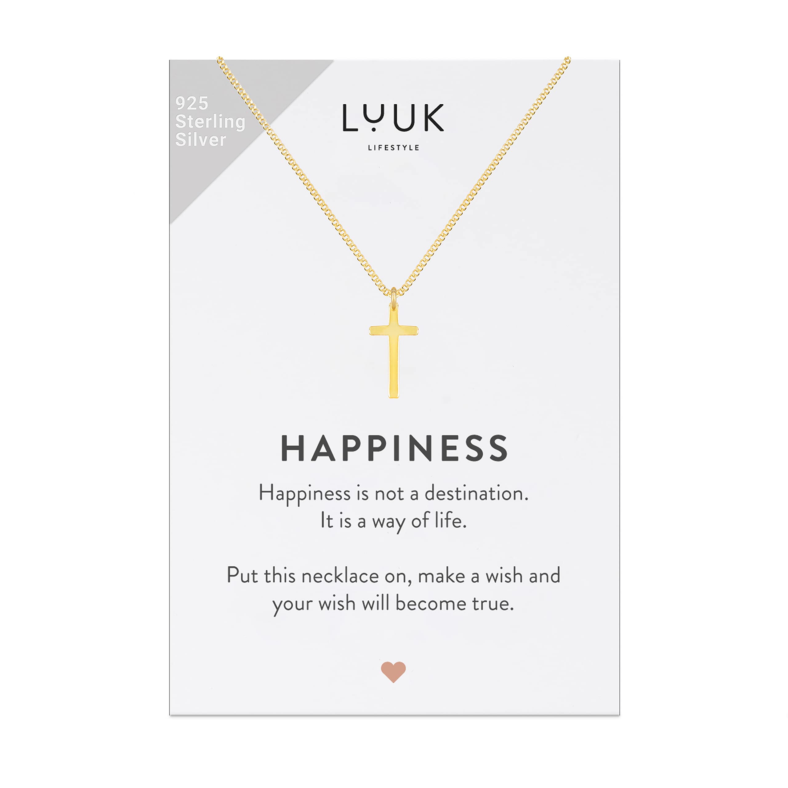 LUUK LIFESTYLE 925 Sterling Silver Pendant Necklace for Women Waterproof 50cm Chain Modern Necklace Gift for Her Gold Cross — image 1
