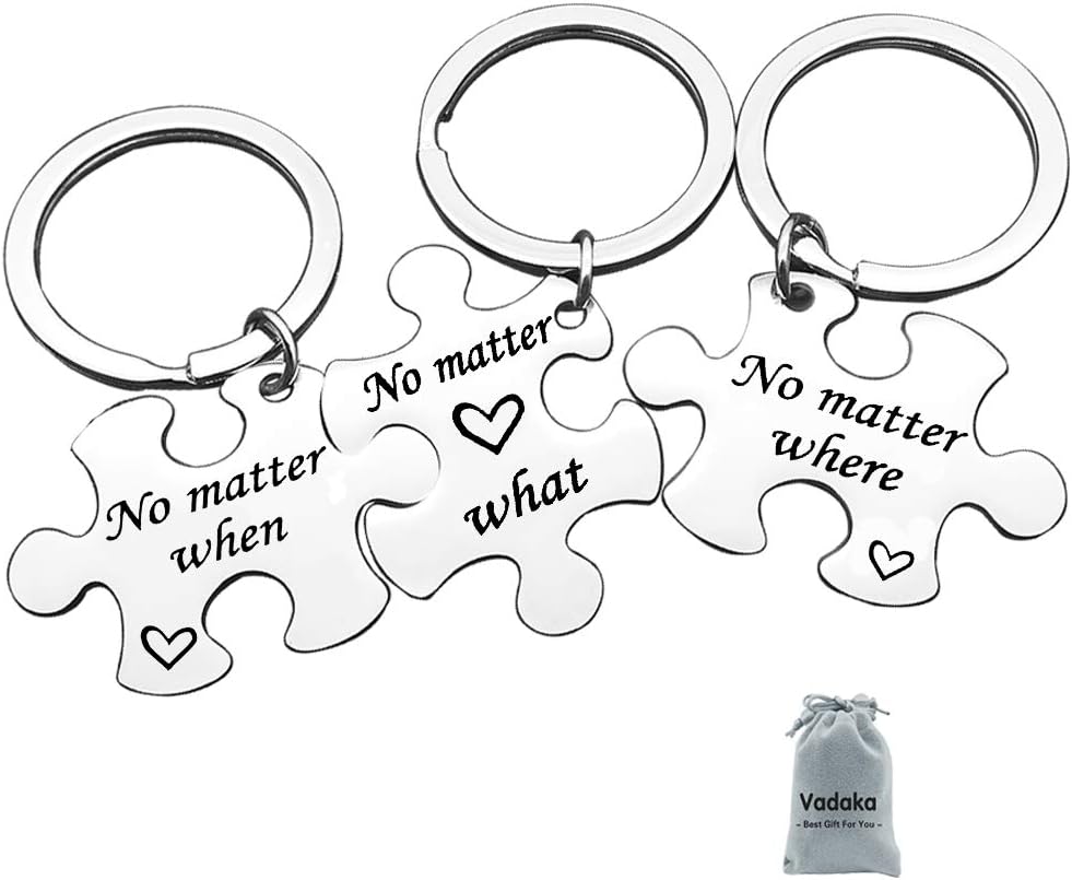 Vadaka Best Friend Keychain Set Long Distance Relationship Gift No Matter Where What When Puzzle Keyring Set of 3 Friendship Gifts for Couple Sister Teens Graduation Birthday Gift