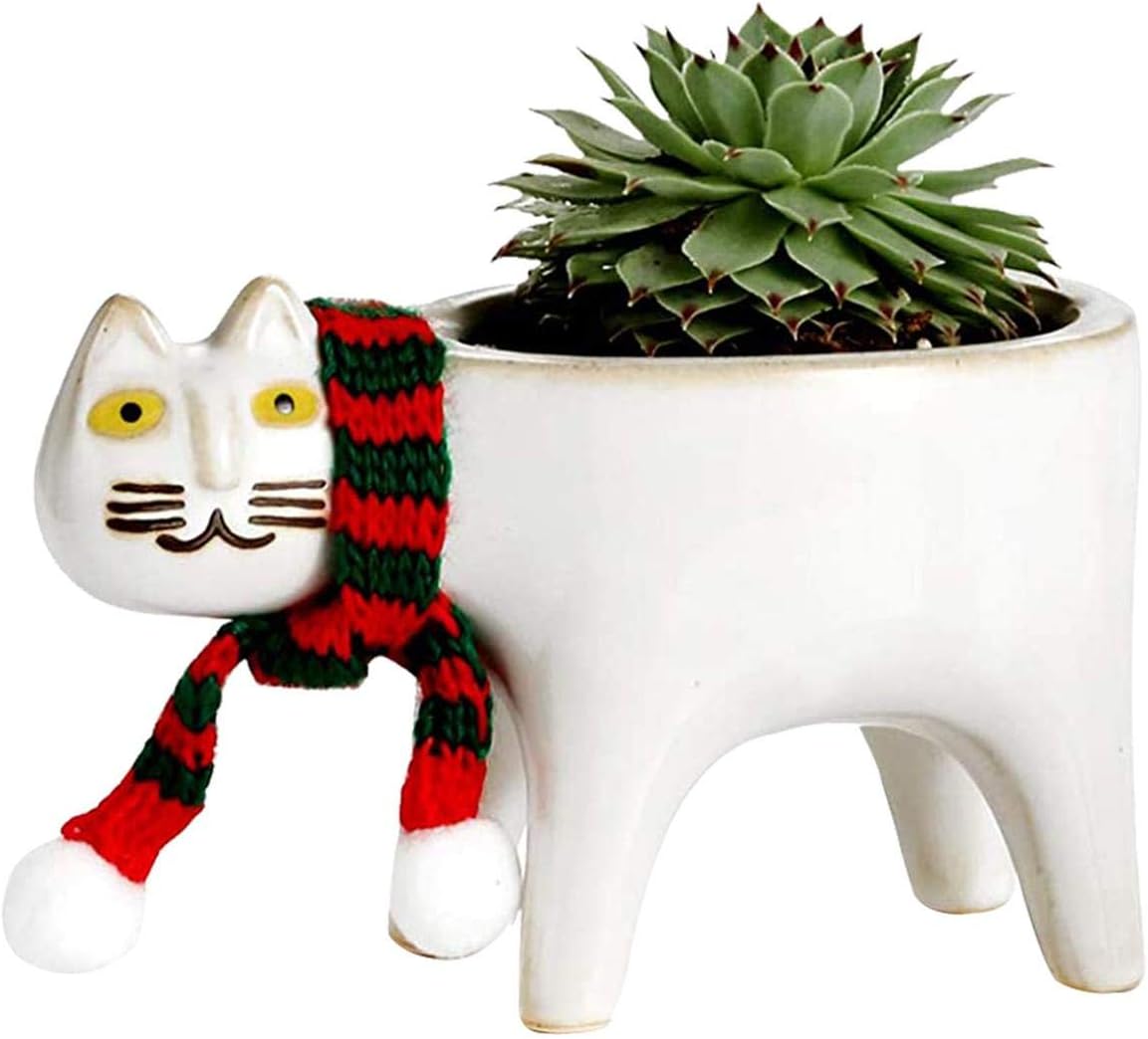 Sunnyushine Cat Planter,Ceramic Animal Succulent Planter Pots Gift, Ceramic Garden Pots Cute Cat Succulent Planter Plant Container