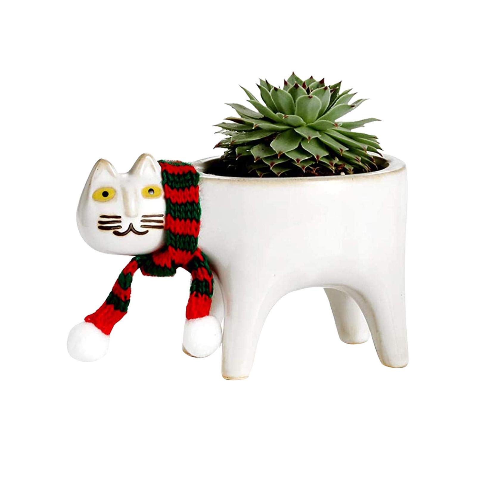 Sunnyushine Cat Planter,Ceramic Animal Succulent Planter Pots Gift, Ceramic Garden Pots Cute Cat Succulent Planter Plant Container