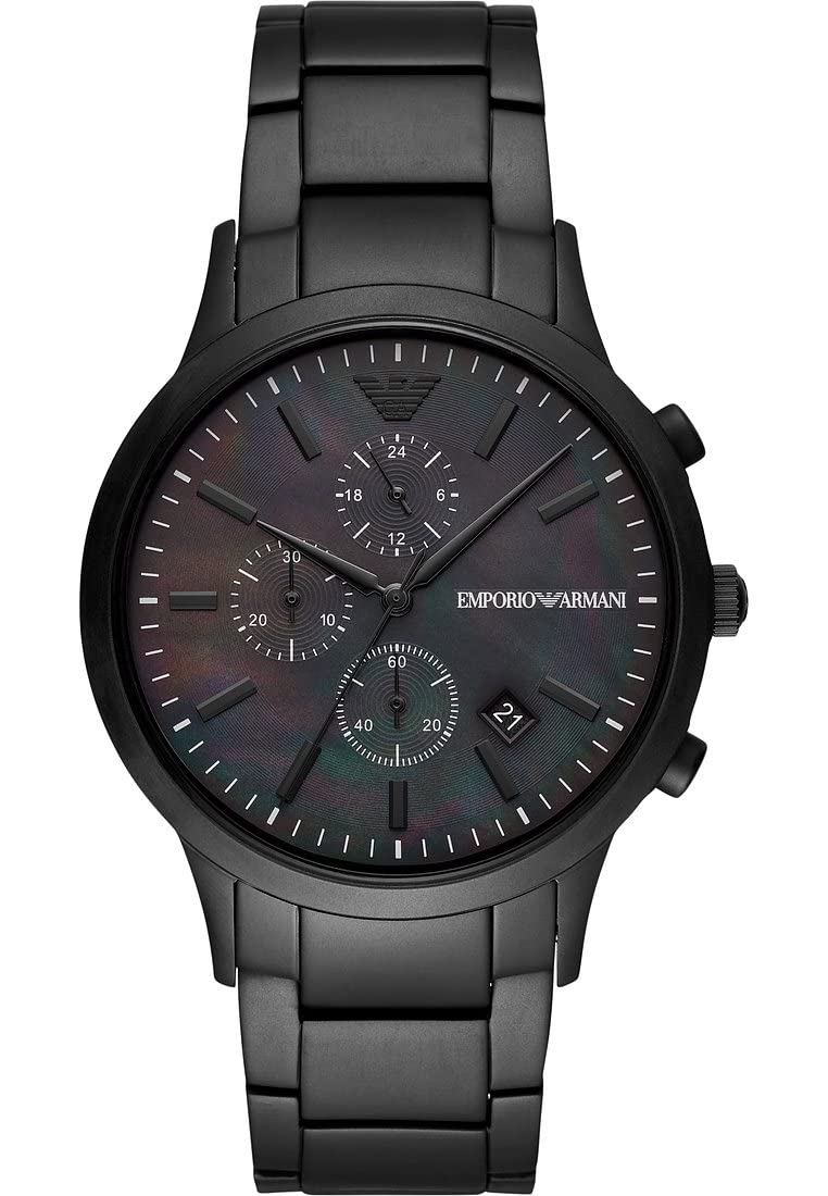 Emporio Armani Watch for Men, Quartz Chronograph Movement, 43 mm Black Stainless Steel Case with a Stainless Steel Strap, AR11275