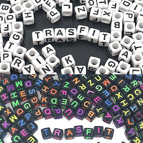 Trasfit 800 Pieces 2 Color Acrylic Alphabet Letter"A-Z" Cube Beads for Jewelry Making, Bracelets, Necklaces, Key Chains and Kids Jewelry (6mm)