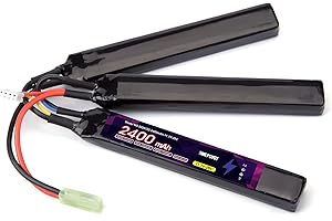 EMEPOVGY 3S Lipo Battery Airsoft 2400mAh 20C 11.1V Rechargeable Lithium Polymer Battery Pack with Mini Tamiya Plug for Air Soft Guns Rifle - Triple Stick