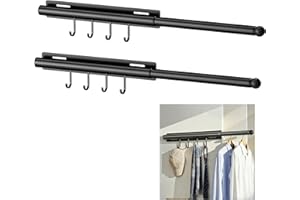 Lewondr Valet Rod for Closet Pull Out, 12" Adjustable Heavy Duty Extending Closet Rod, Valet Clothing Hanger Rods Extender fo