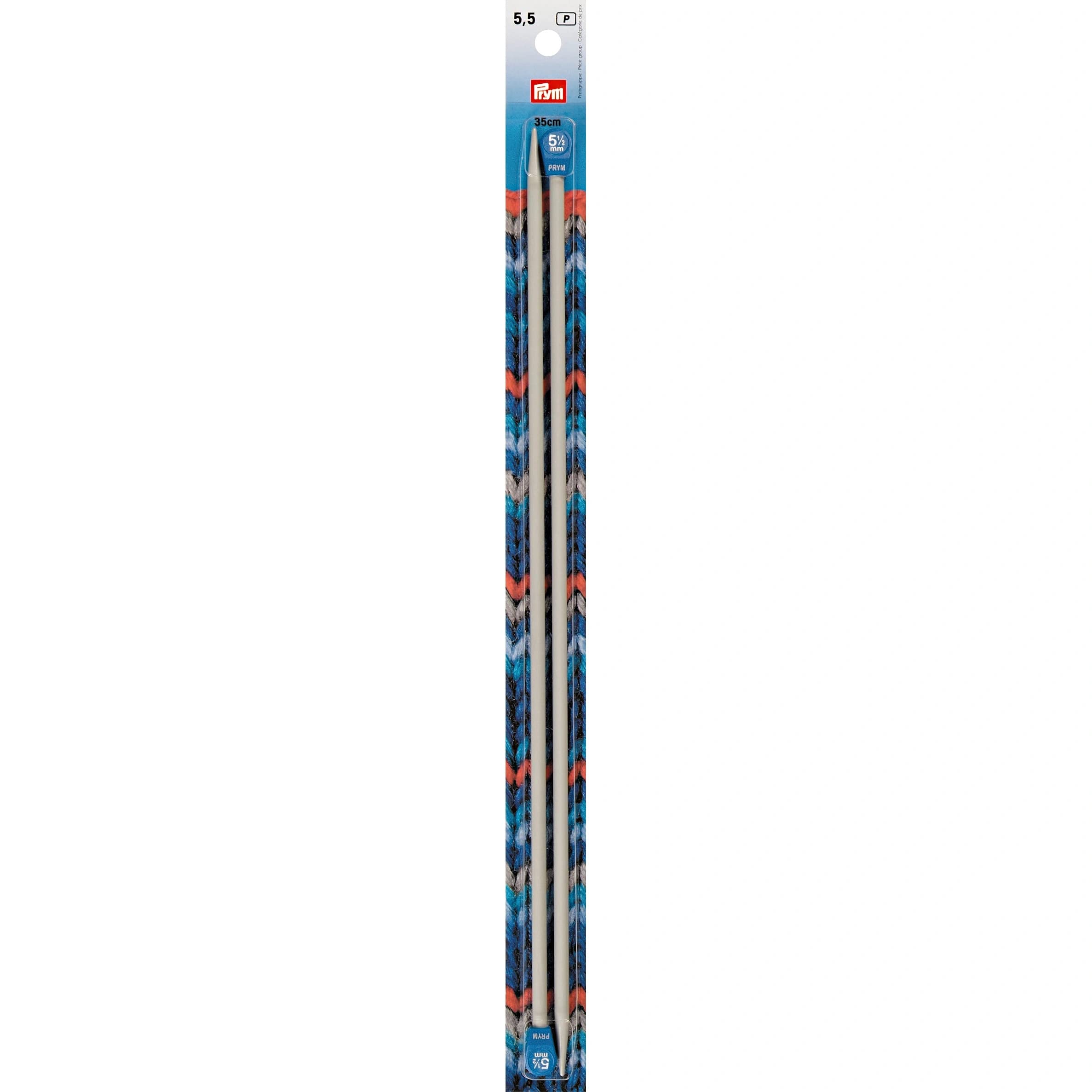 Prym Single-Pointed Knitting Pins, Aluminium Pearl Grey, 35 cm, 5.50 mm, Pack of 2