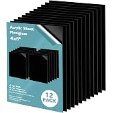 Egofine 4" x 6" Black Plexiglass Sheets 12 Pack 0.04 Inch Cast Acrylic Sheet Thick for DIY Craft Projects, Painting, Photography, Sign, Display Stand, Home Decor, Easy to Cut