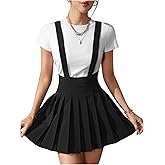SOLY HUX Women's Braces Skirt Pleated A Line Mini Skirt High Waisted Overall Skater Suspender Skirts