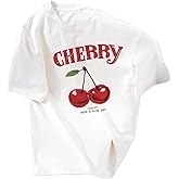 SOLY HUX Women's Cute Graphic Tees Cherry Print Oversized T Shirt Half Sleeve Crew Neck Summer Tops