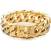 COOLSTEELANDBEYOND Mens Large Vintage Brushed Finishing Steel Curb Chain Bracelet with Fleur De Lis and Skull