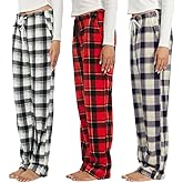 OAKVON 3-Pack Womens Fuzzy Pajama Pants – Soft Plaid PJ Bottoms with Pockets, Cozy Fleece Lounge Sleepwear Pants
