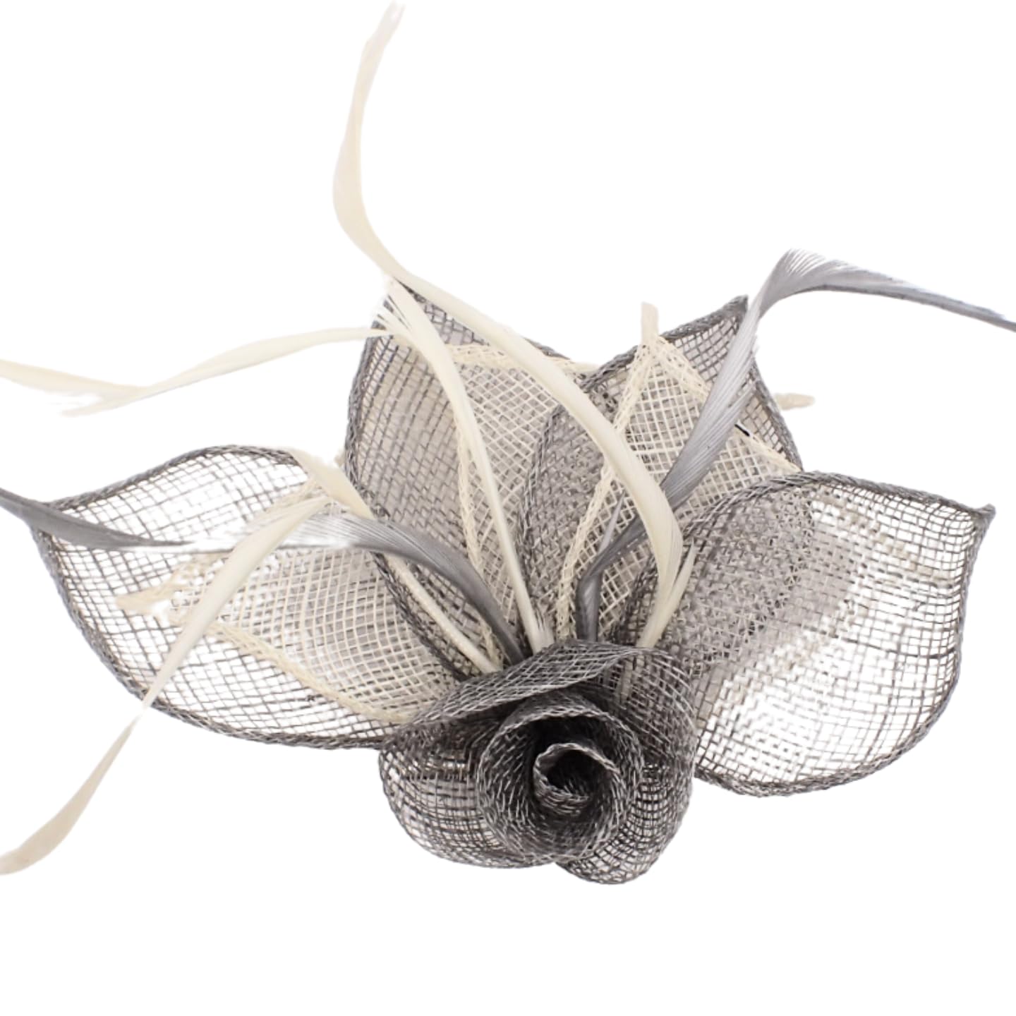 Topkids Accessories Rose Flower Hair Clip Fascinator Hair Clip Fascinators Hair Clips Sinamay Brooch Pin & Beak Clip Suitable For Girls, Women, Ladies (Light Grey)