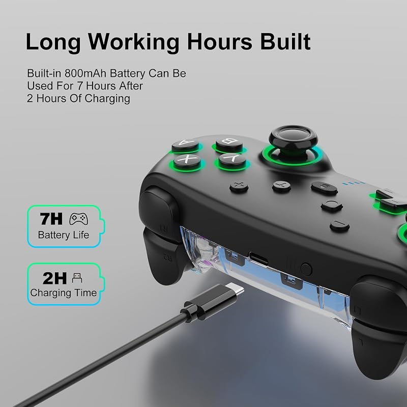 Controller Wireless per Switch/Switch 2/Lite/OLED/PC, Controllore Switch Pro con illuminazione RGB 7 Colori Cangianti/Grilletto Effect Hall/Doppia Vibrazione/Turbo, Joystick Ergonomico Preciso