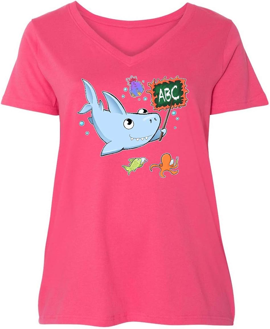 inktastic Teacher Shark with School of Fish Women's Plus Size V-Neck