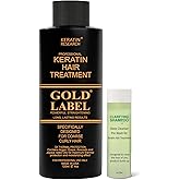 Gold Label 120ml+30 set Professional Results Brazilian Keratin Hair Treatment Blowout with Clarifying Shampoo Enhanced for All Hair Types Coarse Curly Black African Dominican Brazilian Dry Frizzy