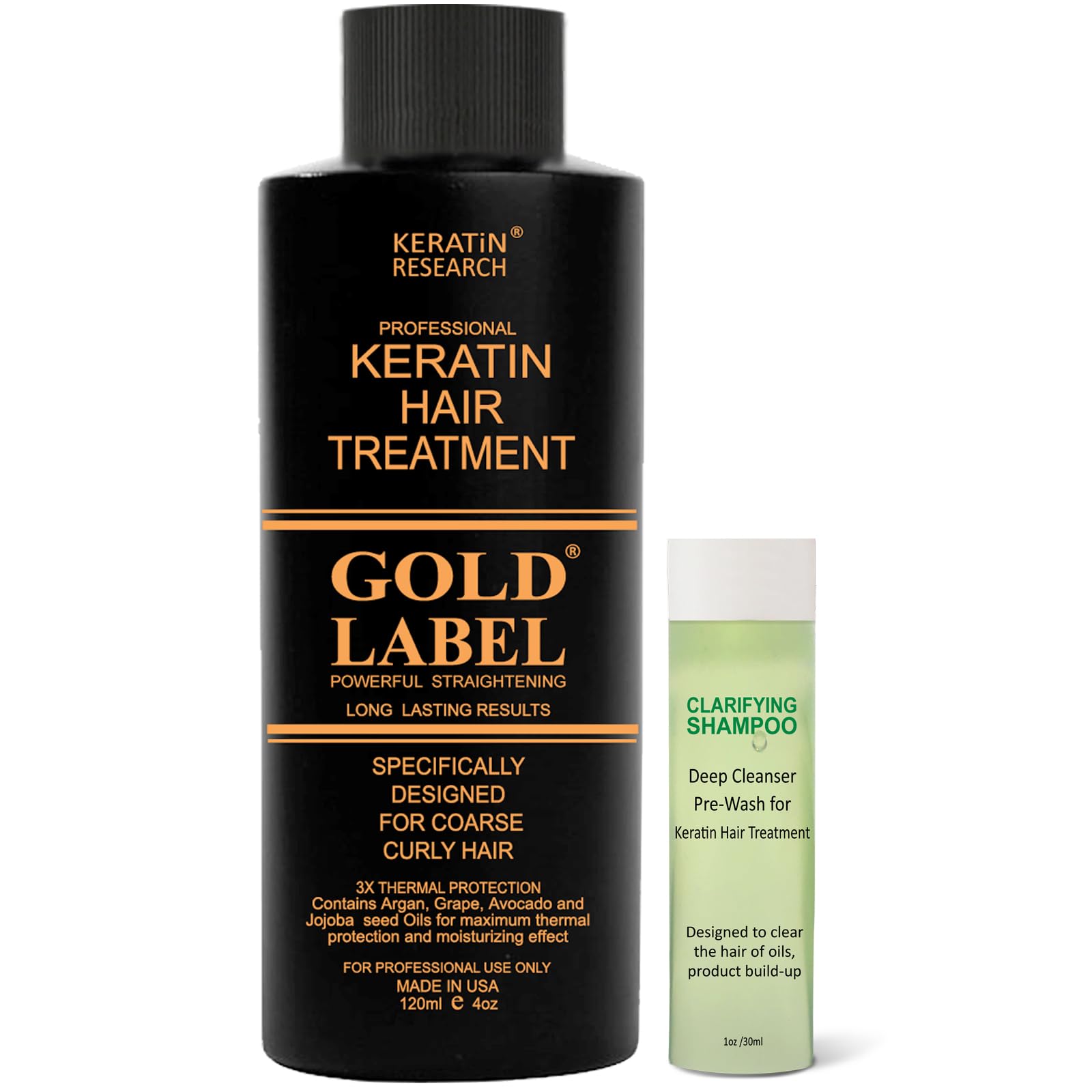 Keratin Hair Treatment Gold Label 120ml FORMALDEHYDE-FREE Professional Results Brazilians Blowout Hair Straightening Treatment with Clarifying Shampoo Enhanced Designed for Coarse Curly Hair