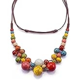 RUIFUU Ceramic Beaded Necklace for Women,Colorful Boho Beaded Necklaces Y2K Hippie Round Beads Strand Necklace Fashion Statement Jewelry for Women