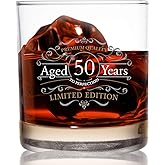 DU VINO Vintage 11 oz Whiskey Scotch Glass, 50th Anniversary Limited Edition, Old Fashioned, Aged to Perfection, USA Made, Dishwasher Safe