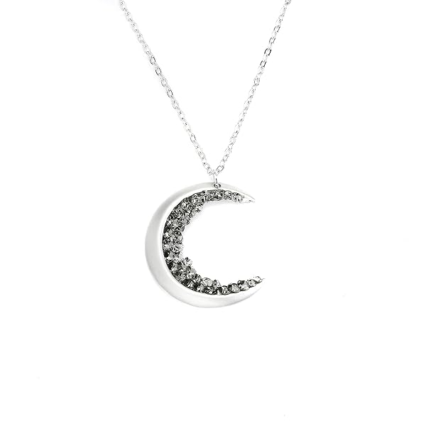Crystal Crescent Moon Necklace Silver 