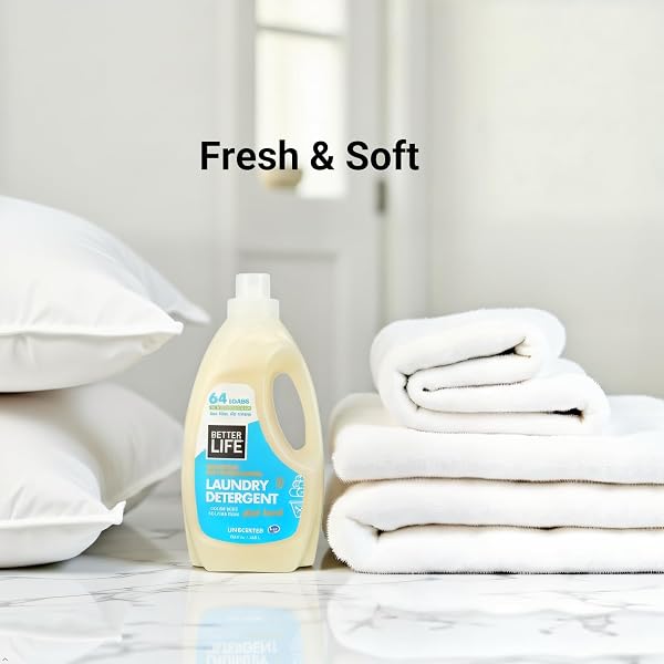 BETTER LIFE LAUNDRY DETERGENT – CONCENTRATED LIQUID LAUNDRY SOAP FOR AUTOMATIC WASHING MACHINE – GENTLE UNSCENTED LAUNDRY SUPPLIES FOR SENSITIVE SKIN – 64OZ