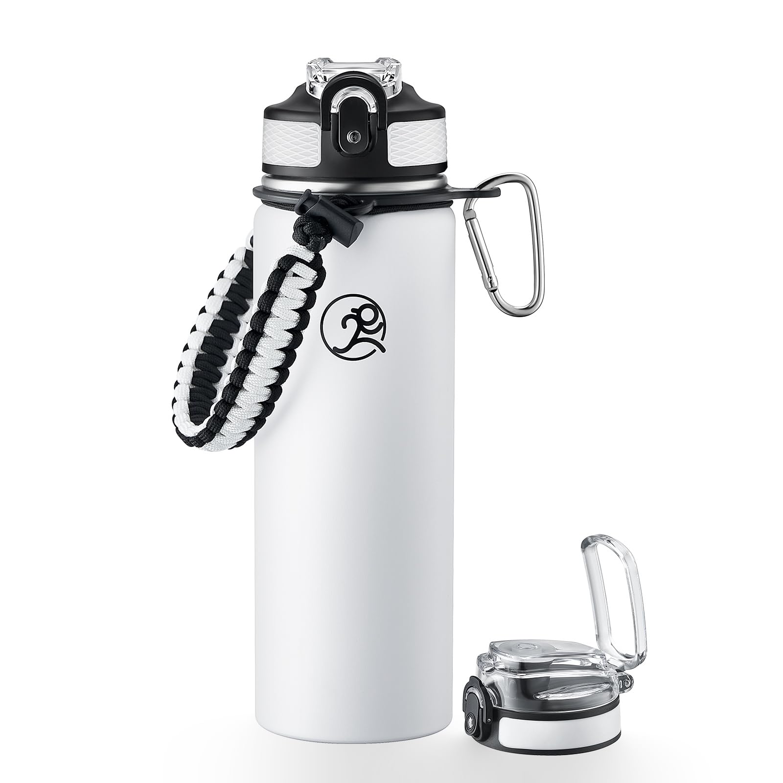Photo 1 of GOSWAG Insulated Sports Water Bottle, 24oz 2 Lids(with Straw/No Straw), Stainless Steel Water Bottles with Paracord Handle, Insulated Bottle with Double-Wall Vacuum Insulation