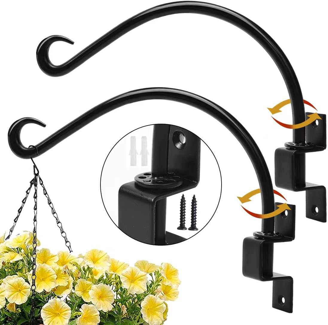 Outdoor Hanging Brackets - Maosen 16 Inch Swivel Plant Hangers Outdoor - 2 Pack Black Iron Plant Hanging Hook Bracket for Flowers Baskets Planter Pots Bird Feeder Lanterns Wind Chimes