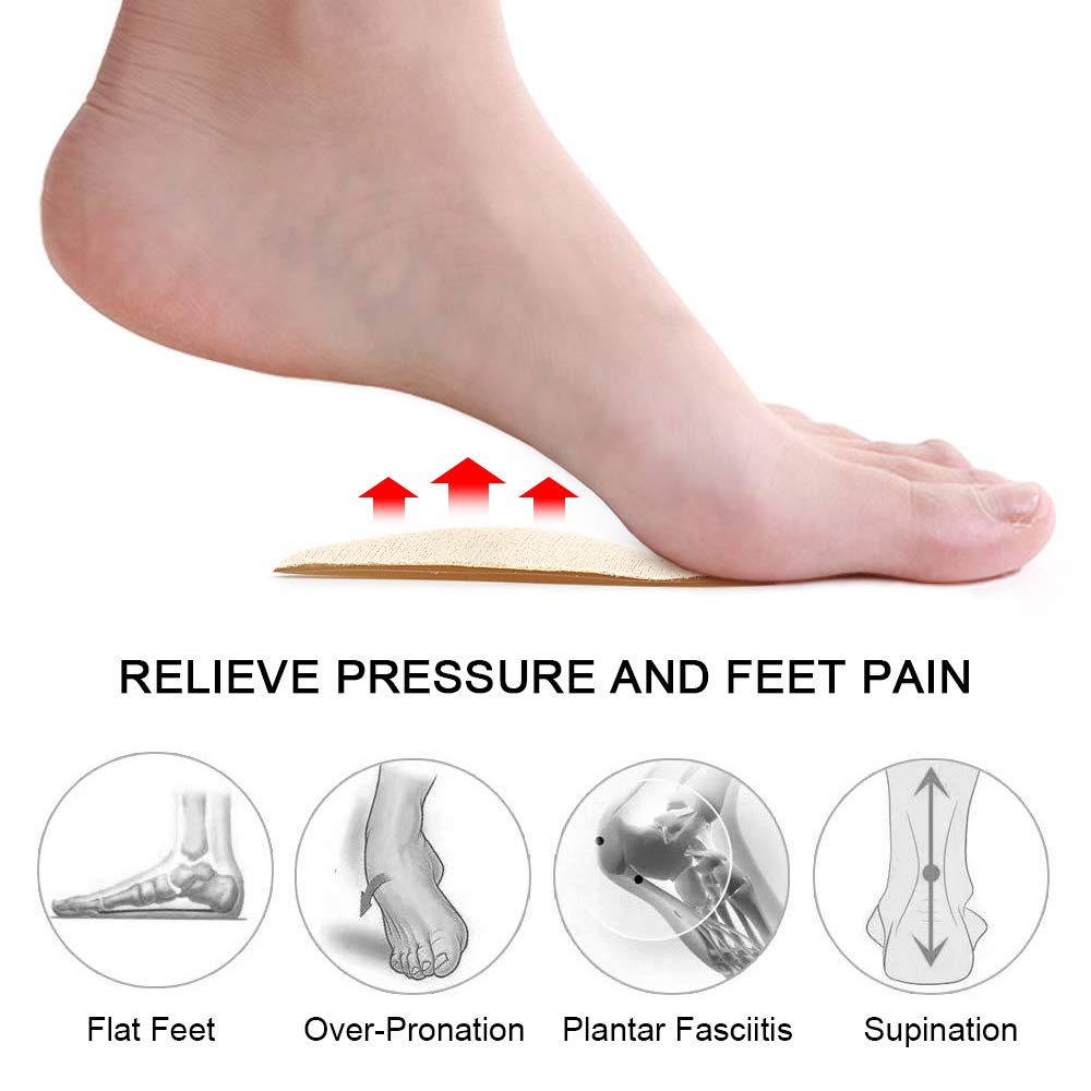 Skyfoot\'s Arch Support Shoe Inserts Plantar Fasciitis, Soft Gel Insoles for Flat Feet, Relieve Pressure from Pain for Men and Women 2 Pairs (Beige)