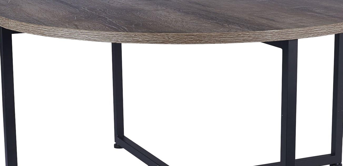 Household Essentials Grey Top Black Frame Ashwood Round Coffee Table: Furniture & Decor