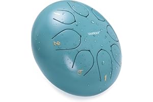 VixxNoxx Rain Drum for Outside Garden, 6 Inches 8 Notes Steel Tongue Drum Handpan Percussion Instrument for Yoga Meditation & Sound Therapy, Adult Gift with Bag, Mallets & Songbook (Moss Blue)