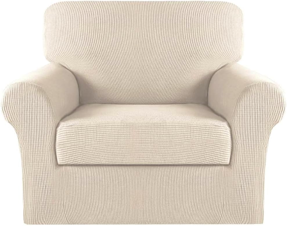 Slipcovers - Turquoize 2 Piece Chair Covers Chair Slipcovers for Living Room Armchair Covers Chair Couch Cover with Arms Washable Furniture Protector for Chairs Feature Thick Jacquard Fabric(Chair,Biscotti Beige)