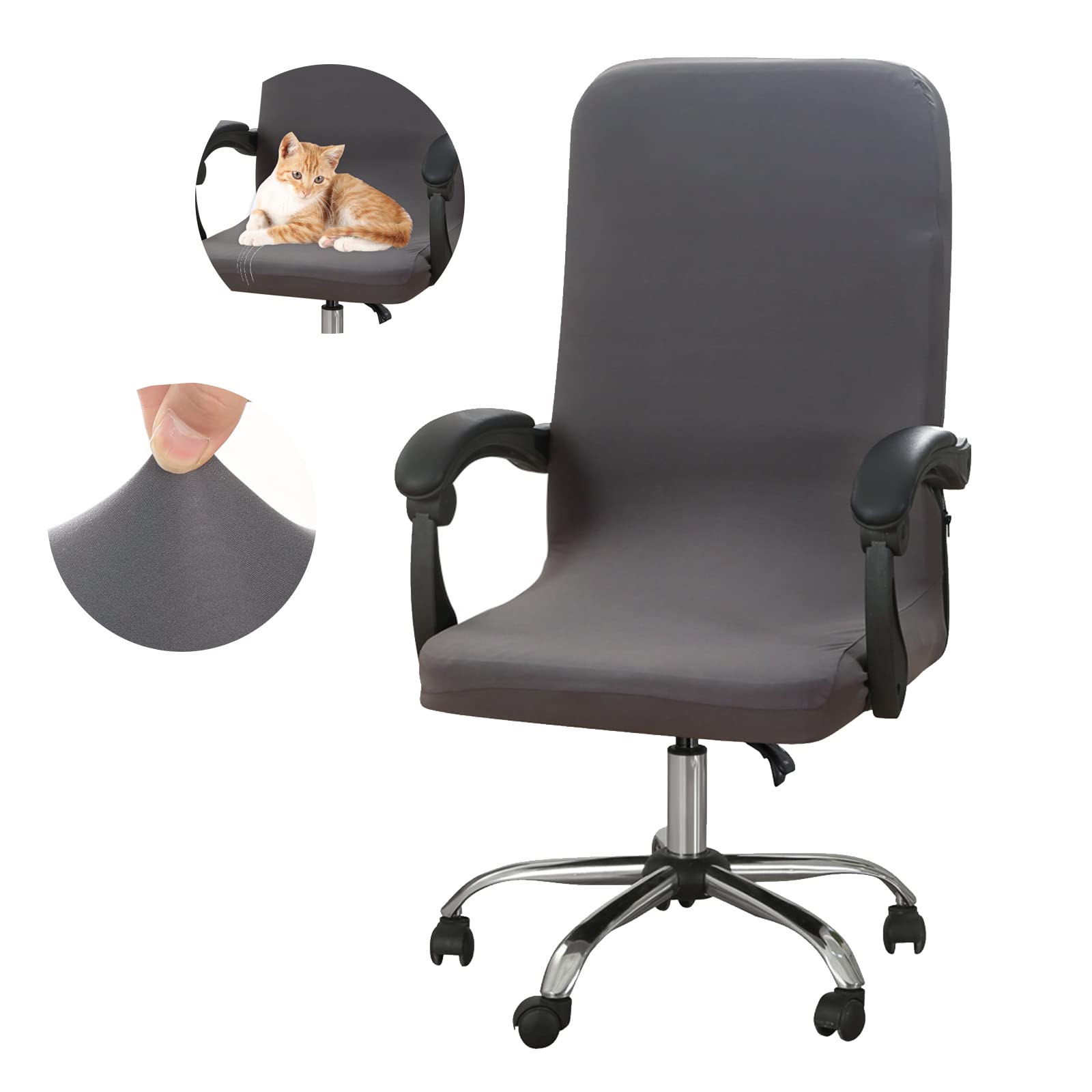 Jaotto Cover for Office Chair Seat Spandex Office Chair Cover Washable Rotating Universal Office Chair Covers for Computer Armrests Chair,Gray