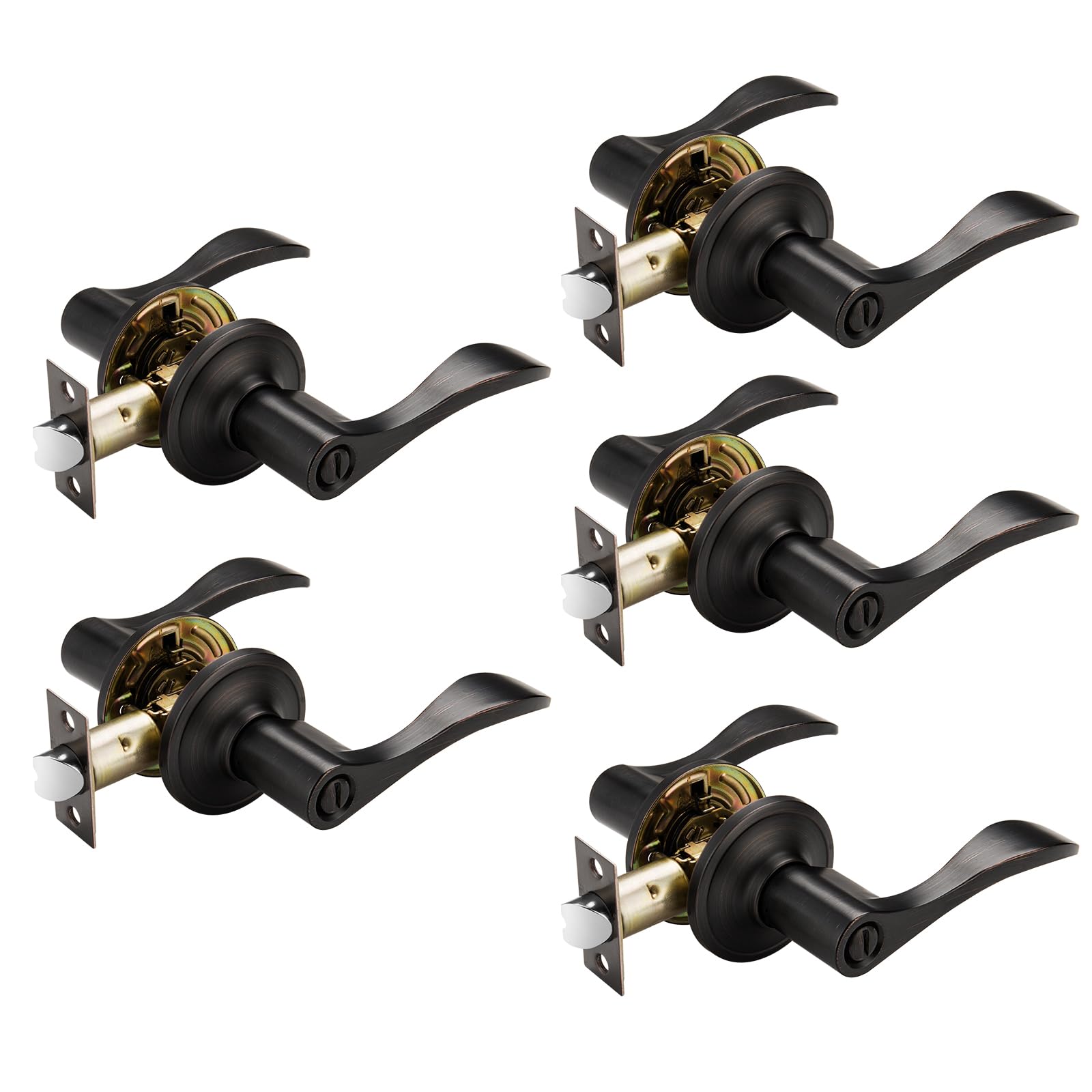 LOQRON Wave Style Door Lever Privacy Door Handle, 5 Pack Wholesale Keyless Interior Lever Reversible For Left/Right Handed For Bedroom, Bathroom - View #4