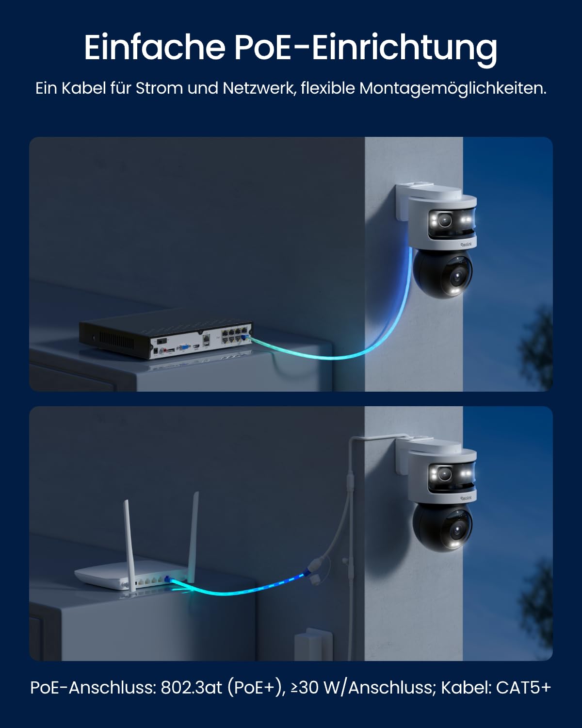 Reolink Dreifachobjektiv PoE Sicherheitskamera für den Außenbereich, 10MP 180° Panorama & 4K PT mit Auto-Tracking, KI-Videosuche, Perimeterschutz, Farb- & IR-Nachtsicht, 24/7-Aufzeichnung, OMVI 3i PoE 8