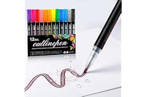 Dreamy Sparkle Dual-Line Contour Pen, Self-Outline Metallic & Glitter Markers, Double Line Art Pens with Quick-Dry Ink for Dr