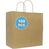 COGLARING 100Pcs Brown Gift Bags with Handles - 11x5.9x11 Inch Kraft Paper Bags for Parties, Weddings, Shopping, Grocery, Takeout & Retail - Bulk Brown Paper Gift Bags