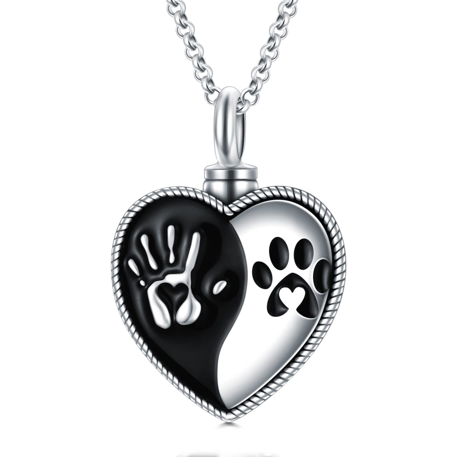 ROMANTICWORK Pet Urn Necklace for Ashes Sterling Silver Dog Paw Cremation Heart Pendant Ashes Memorial Necklace Keepsake Jewellery for Women