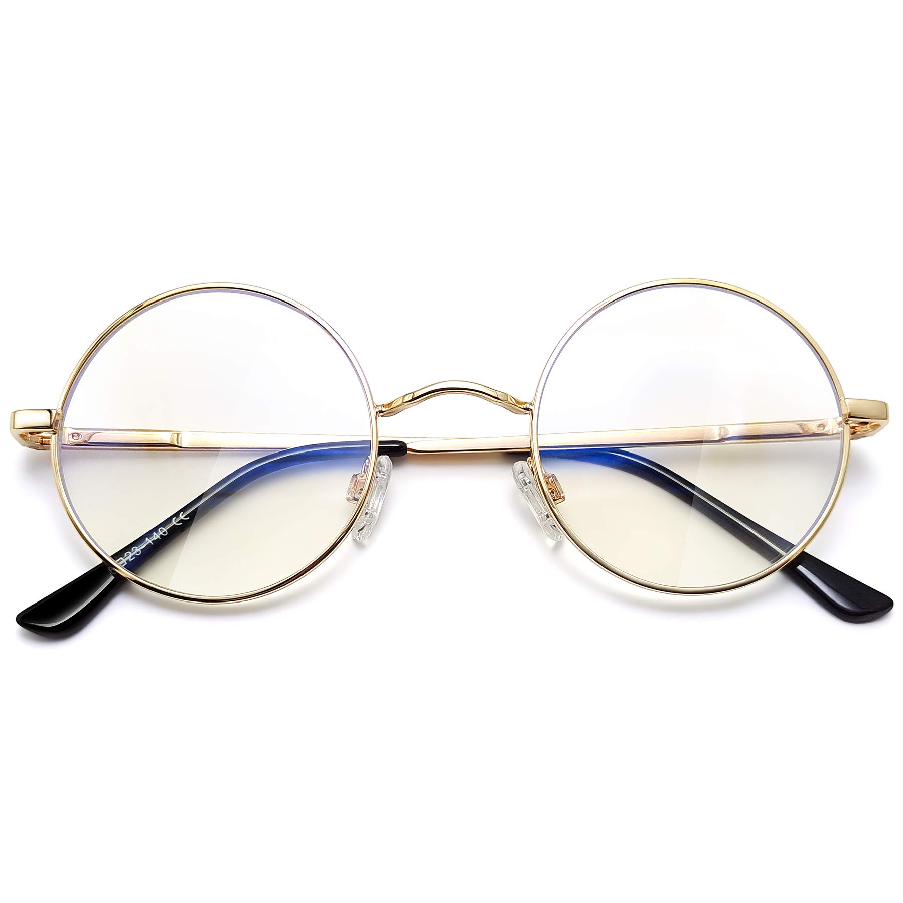 Joopin Blue Light Blocking Computer Glasses with Spring Hinge, Retro Round Gaming/TV/Phone/Reading Glasses for Women Men (Shinny Gold)