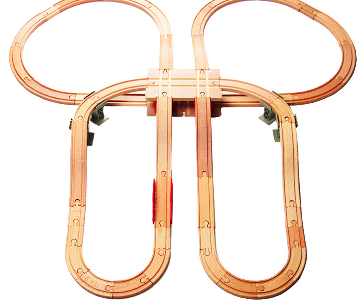 Wooden Train Tracks Accessories Wood Train Tunnel for Railroad Tracks, 2-Level Overpass fits for All Railway Tracks System