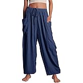 Flygo Women's Wide Leg Pants Summer Casual Loose Fit Beach Palazzo Harem Pants with Pockets