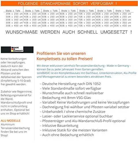 solidBASIC mit VSG GLAS 300 x 250 cm - Terrassenüberdachung Leimholz + Glasdach Verbundsicherheitsglas - Unbehandelt… – Bild 6