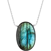 Shivangi Gems Natural Gemstone Oval Pendant Necklace Lightweight Crystal Necklace Handmade Jewelry Jewelry for Women Adjustable Silver Plated Chain 18" (Inch)