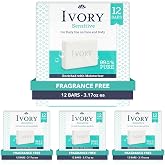 Ivory Sensitive Bar Soap, Designed for Whole Family,Fragrance Free,99.44% Pure Formula,Plant-Based Cleanser,Made Without Heavy Perfume,Parabens,Phthalates, For All Skin Types, 3.17 Ounce (Pack of 48)
