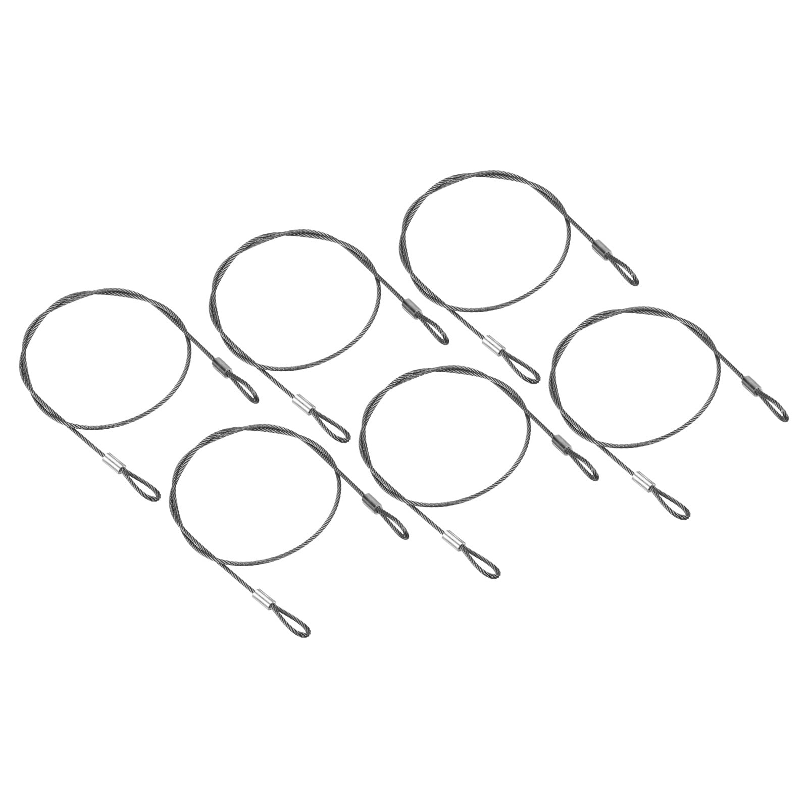 PATIKIL 20 Inch Safety Security Cable Wire, 6 Pack Stainless Steel 50cmx2mm Stage Lights Rope with Double Loop for DJ Lighting Luggage Lock
