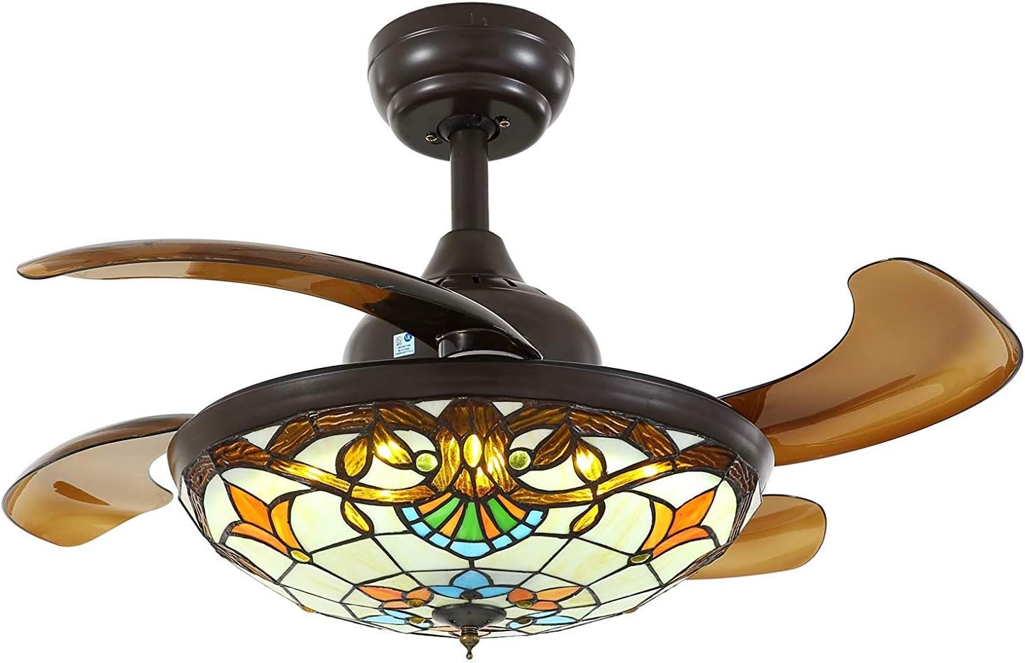 Moooni 36 Tiffany Retractable Ceiling Fans With Light And Remote